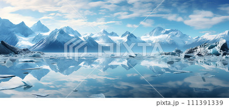 Iceberg reflected in the water. It represents the power of nature. Watching makes one feel impressed, calm, curious. Ideal for using pictures as teaching materials about nature, science or philosophy. Iceberg reflected in the water. It represents the power of nature. Watching makes one feel impressed, calm, curious. Ideal for using pictures as teaching materials about nature, science or philosophy. 111391339