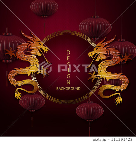 Chinese New Year, red dark texture design with dragons, happy new year text Chinese New Year, red dark texture design with dragons, happy new year text 111391422