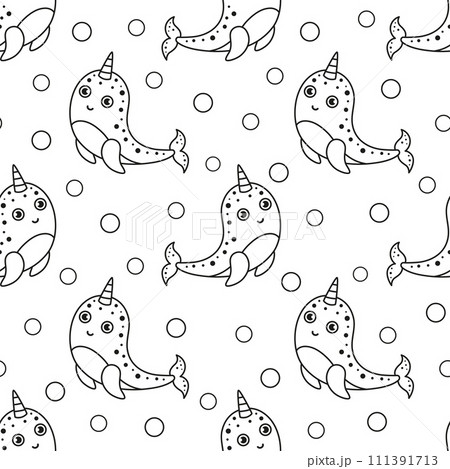 seamless pattern with cartoon narwhal seamless pattern with cartoon narwhal 111391713