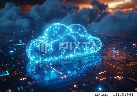 Futuristic information cloud in sky, National Backup Day 111392641