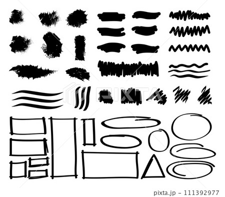 Brush element in lack on white background collection. Hand- drawn vector. 111392977