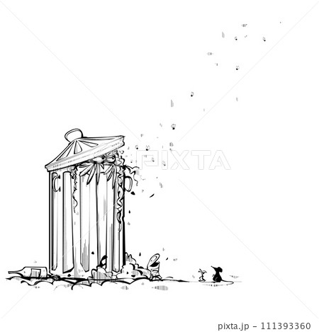 Mysterious creature lurking in a trash can 111393360