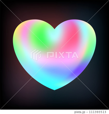 Holographic heart. Fluid liquid chrome heart shape. 3d y2k 111393513