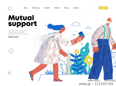 Mutual Support: Picking Up the Dropped Item -modern flat vector concept illustration of a woman who picked up a wallet lost by an elderly man Metaphor of voluntary, collaborative exchanges of services Mutual Support: Picking Up the Dropped Item -modern flat vector concept illustration of a woman who picked up a wallet lost by an elderly man Metaphor of voluntary, collaborative exchanges of services 111393798