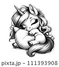 Sleeping unicorn girl sketch illustration 111393908