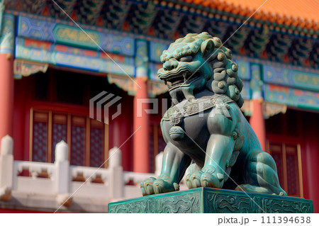 Closeup of Lion statue in the Forbidden City or Asian temple, symbol of Chinese New Year Closeup of Lion statue in the Forbidden City or Asian temple, symbol of Chinese New Year 111394638