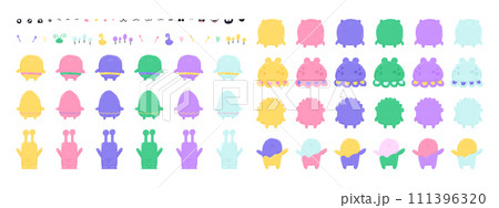 Character builder illustration of cute space monsters. Vector creator. Hand drawn flat cartoon elements 111396320