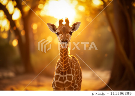 Baby Giraffe in Golden Sunset Baby Giraffe in Golden Sunset 111396899