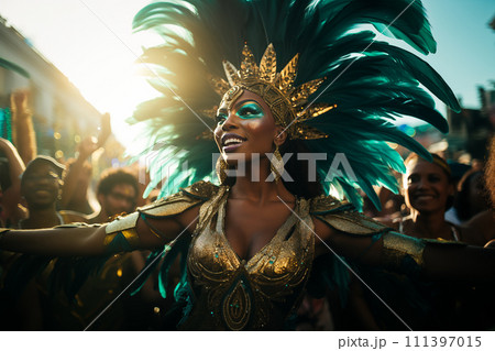 Rio Carnival Dancer in Vibrant Costume 111397015