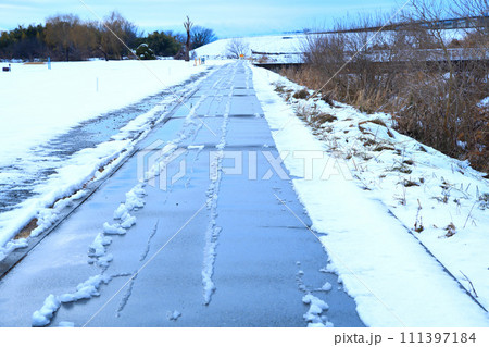 関東地方の大雪 荒川河川敷の冬模様 雪景色 関東地方の大雪 荒川河川敷の冬模様 雪景色 111397184