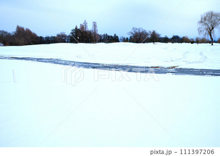 関東地方の大雪 荒川河川敷の冬模様 雪景色 関東地方の大雪 荒川河川敷の冬模様 雪景色 111397206
