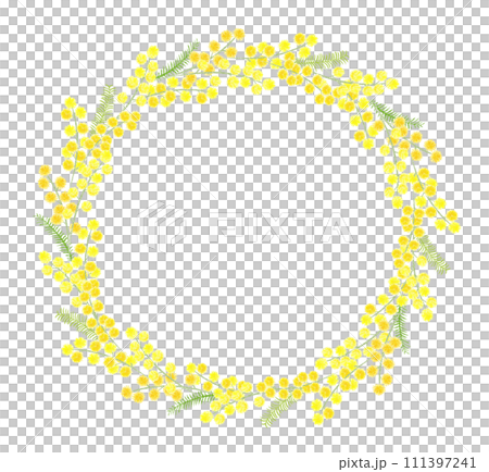 水彩で描くミモザの円フレーム 111397241