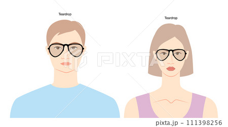 Teardrop Shape Aviator frame glasses on women and men flat character fashion accessory illustration. Sunglass Teardrop Shape Aviator frame glasses on women and men flat character fashion accessory illustration. Sunglass 111398256