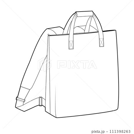 Convertible backpack silhouette tote bag with handles. Fashion accessory technical illustration. Vector schoolbag 3-4  111398263