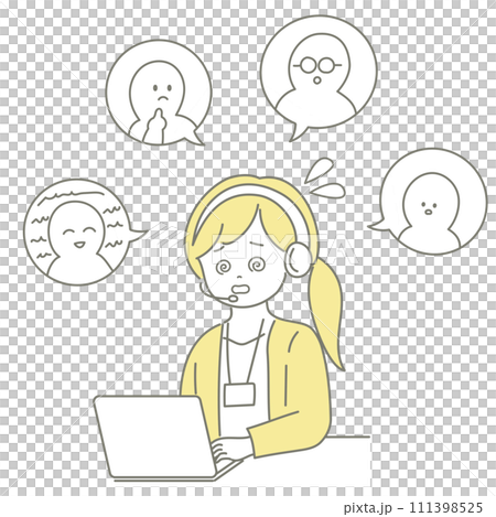 忙しくて目が回っている女性オペレーターのイラスト 111398525