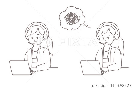 笑顔と困った顔の女性オペレーターのイラストセット 111398528