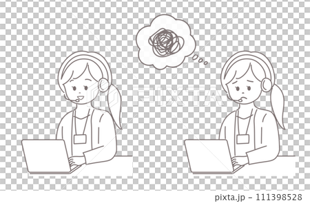 笑顔と困った顔の女性オペレーターのイラストセット 111398528