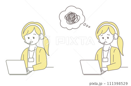 笑顔と困った顔の女性オペレーターのイラストセット 笑顔と困った顔の女性オペレーターのイラストセット 111398529