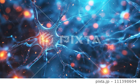 Energetic Neurons, Neuronal Network Exhibiting Neuron Cell Electrical Activities. Studies in Neuroscience, Neurology, and Cerebral Activity, AI Generated 111398604