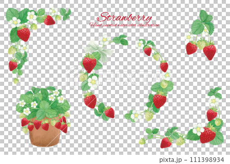 Cute strawberry material set drawn by watercolor 111398934