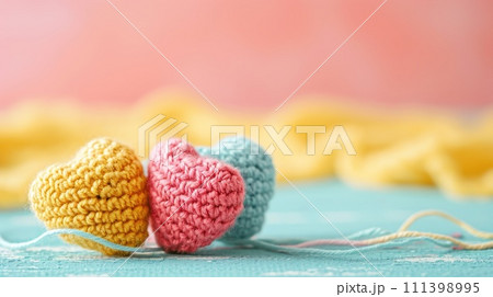 A Picture of a Crocheted Cute Heart, Ai Generated 111398995