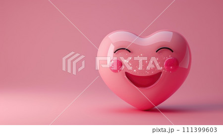 3D Heart emoji. Valentines day. Pink heart emoticon, Ai Generated 111399603