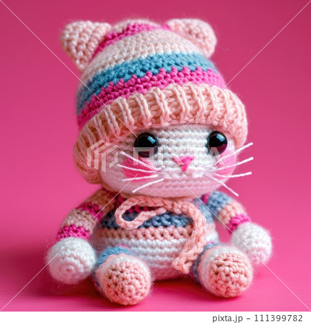 A Picture of a Crocheted Cute Cat, Ai Generated 111399782