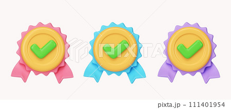 3d quality guarantee medal with star and ribbon. icon isolated on white background. 3d rendering illustration. Clipping path. 111401954