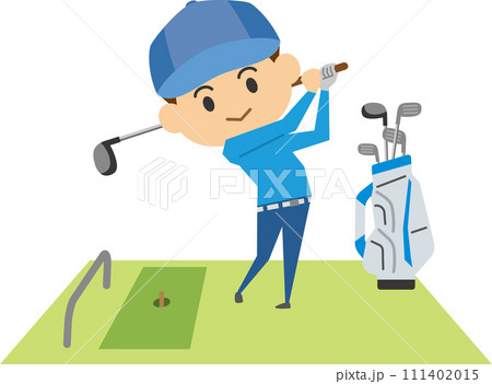 ゴルフ練習場でスイングをする男性のイメージイラスト ゴルフ練習場でスイングをする男性のイメージイラスト 111402015