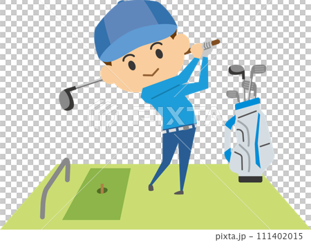 ゴルフ練習場でスイングをする男性のイメージイラスト ゴルフ練習場でスイングをする男性のイメージイラスト 111402015