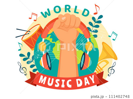 World Music Day Vector Illustration on 21 June with Various Musical Instruments and Notes in Flat Cartoon Background Design 111402748