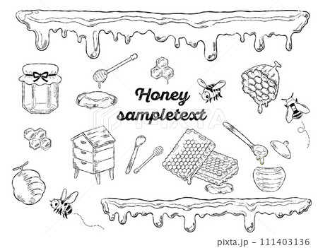 線画_養蜂はちみつイラスト素材セット 111403136