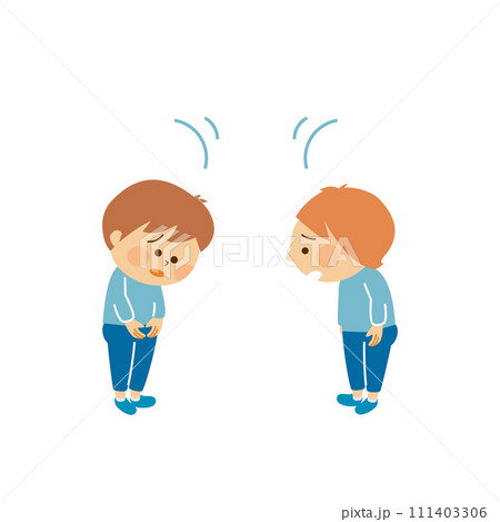 ごめんなさいと謝る子供達　かわいいイラスト素材 111403306