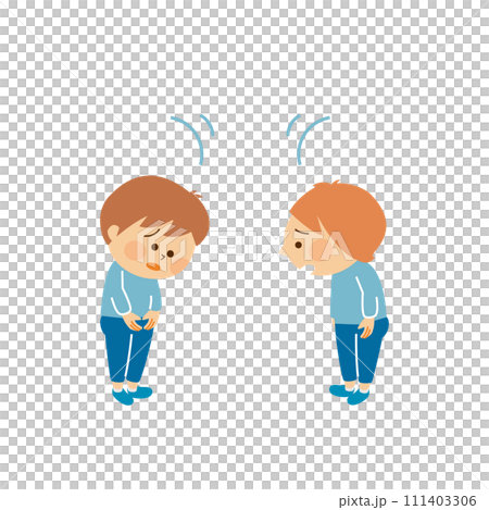 ごめんなさいと謝る子供達　かわいいイラスト素材 111403306