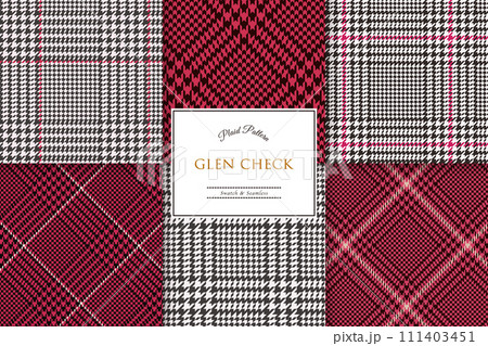 グレンチェックのパターンコレクション　赤とグレー 111403451