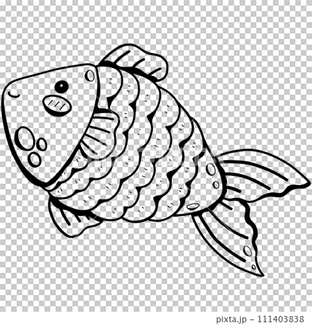 Hand drawn doodle fish. black line fishes in doodle ink style 111403838