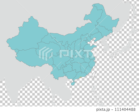 中國和台灣地圖、省界、歐亞大陸和日本輪廓、香港和澳門位置 111404488
