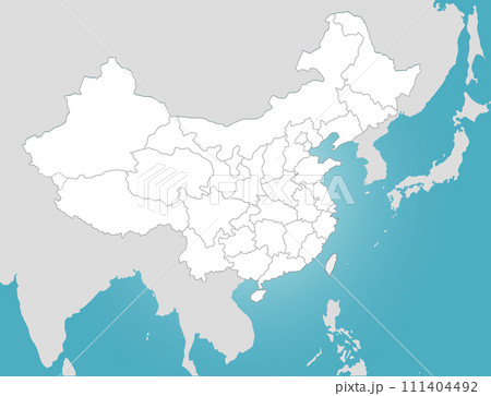 中国と台湾の白地図、ユーラシア大陸と日本のシルエット 111404492