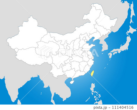 台湾問題、中国と台湾の白地図、日本とユーラシア大陸のシルエット 111404516