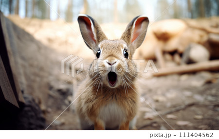 びっくりしているうさぎの写真 びっくりしているうさぎの写真 111404562
