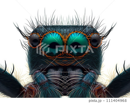 AI-generated content. Jumping spider's eyes up close - a marvel of nature's art. AI-generated content. Jumping spider's eyes up close - a marvel of nature's art. 111404968