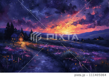 宇宙の息吹を感じる夜: 神秘的な光の油絵 AI画像 19 111405064