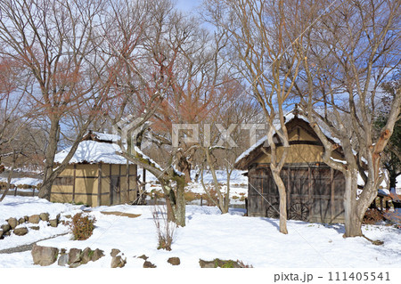 冬の安曇野 大王わさび農場の水車小屋 冬の安曇野 大王わさび農場の水車小屋 111405541
