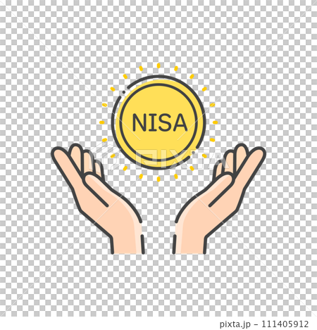 NISA字母和一個人手拿著硬幣的圖標-簡單的投資、利潤和收入圖像材料 111405912