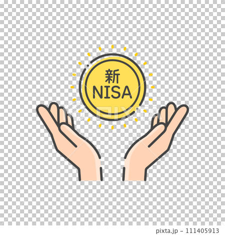 新的NISA字母和一個人手拿著硬幣的圖標-簡單的投資、利潤和收入圖像材料 111405913