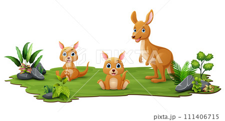 Cute family kangaroos cartoon in the grass 111406715