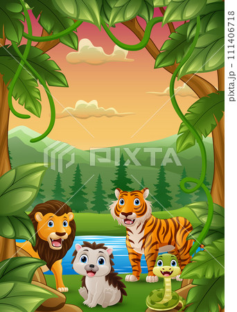 Cute wild animals cartoon in the jungle 111406718