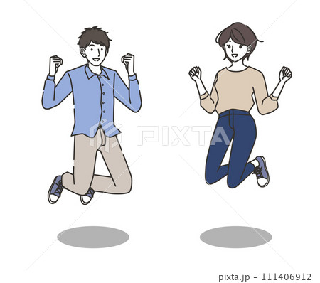 ジャンプする男性と女性 111406912