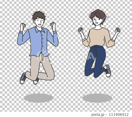 ジャンプする男性と女性 111406912