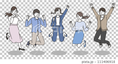 喜ぶ男女のジャンプ　成功や達成のイメージ 111406918